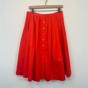 Brooks Brothers Red Cotton A Line Button Up Pleated Skirt, 6